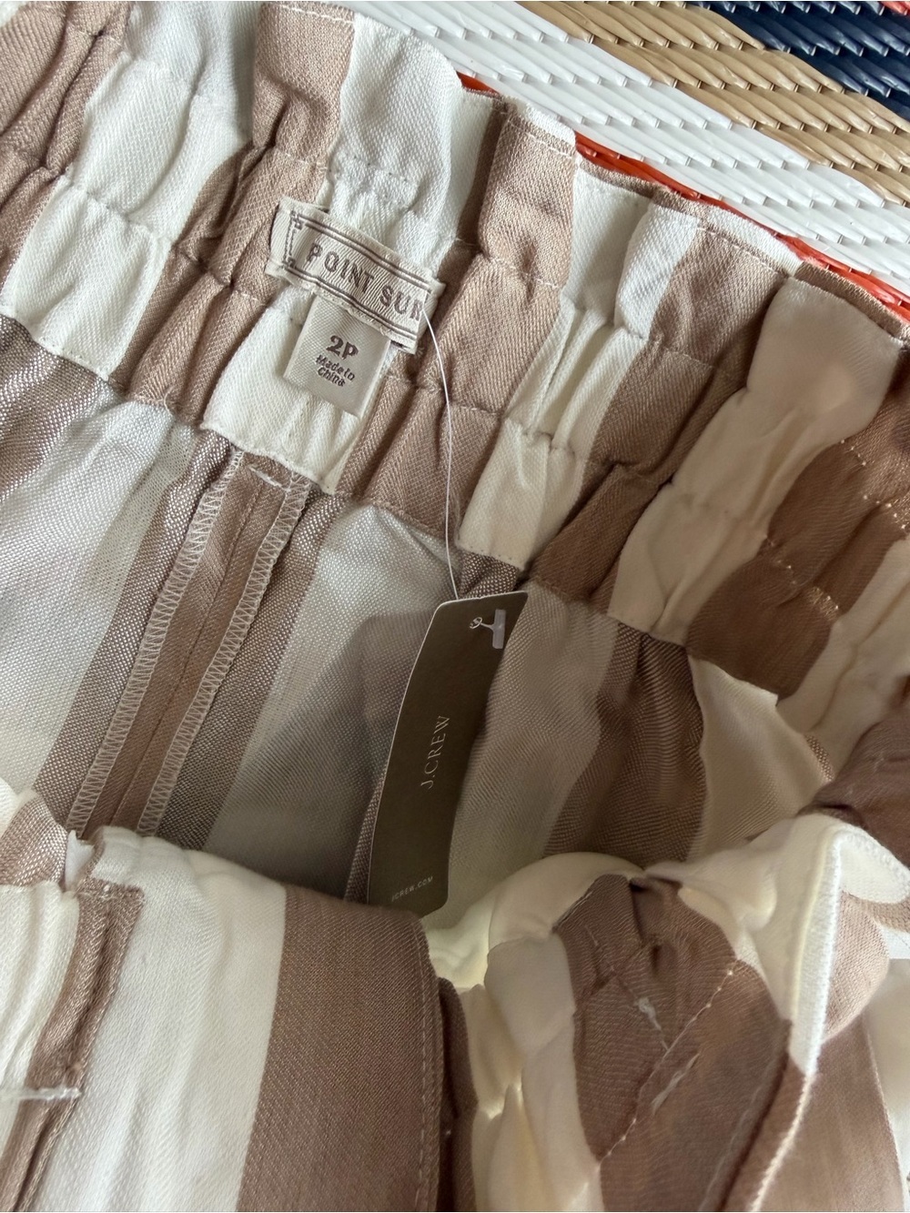NWT J.Crew Point Sur Khaki Ivory Stripe Paperbag Pants 2P No Belt - Picture 4 of 7